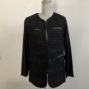 Chico’s Black Textured Tweed Metallic Open Blazer Size 1 / Woman’s Mediu…